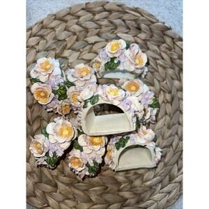 Vintage Set of 8 3" Resin Napkin Rings - Peony Flowers